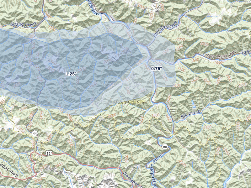 NEXRAD radar-signature map of the hail storm over Man, WV on Apr 1, 2026
