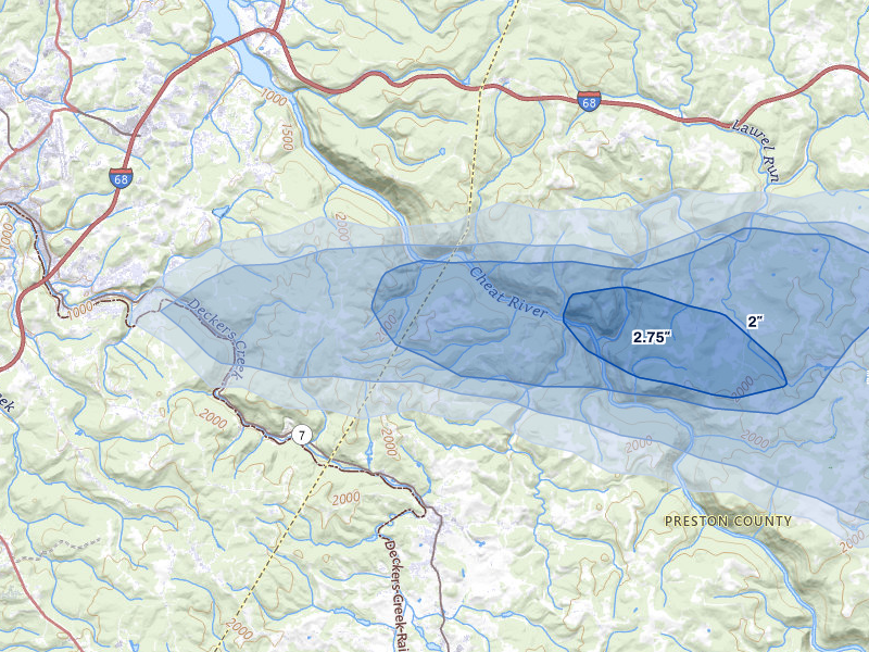 NEXRAD radar-signature map of the hail storm over Masontown, WV on Apr 1, 2026