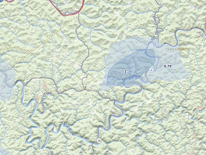 NEXRAD radar-signature map of the hail storm over Maysel, WV on Jul 4, 2026