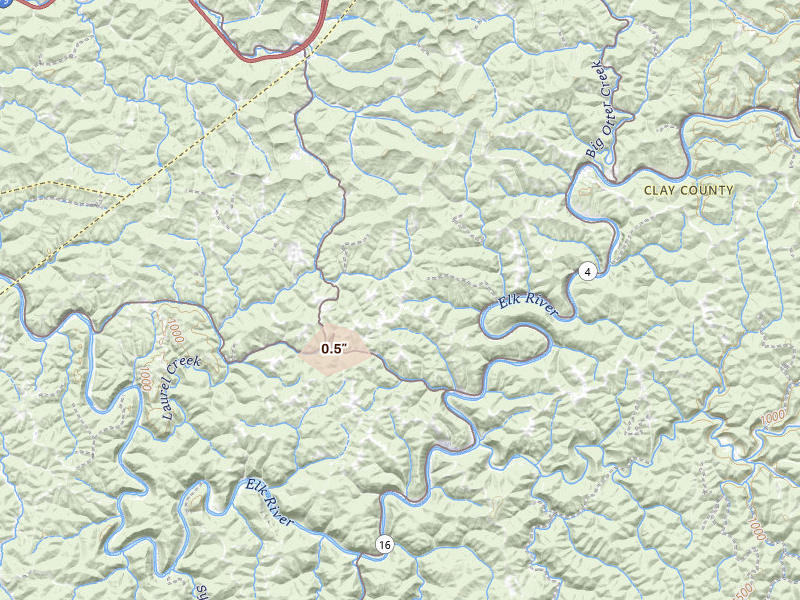 Radar-estimated hail-size map of the storm over Maysel, WV
