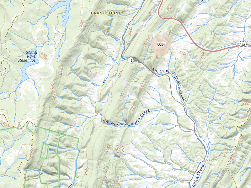 Radar-estimated hail-size map of the storm over Maysville, WV on Jul 11, 2026