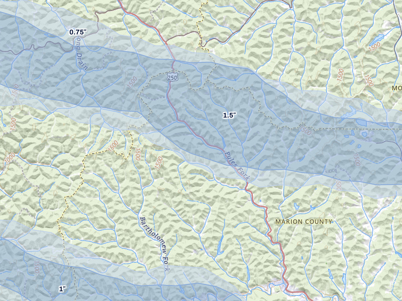 NEXRAD radar-signature map of the hail storm over Metz, WV on May 13, 2026