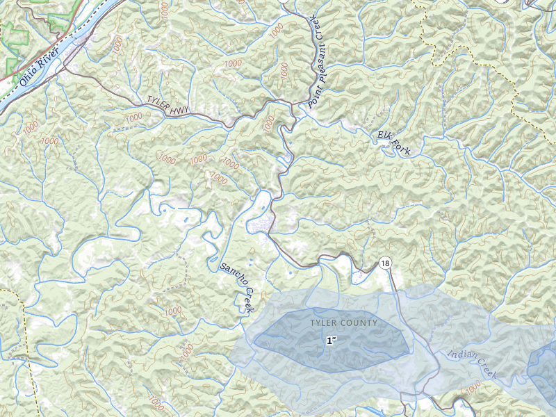 NEXRAD radar-signature map of the hail storm over Middlebourne, WV on Apr 1, 2026