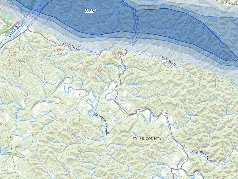 NEXRAD radar-signature map of the hail over Middlebourne, WV
