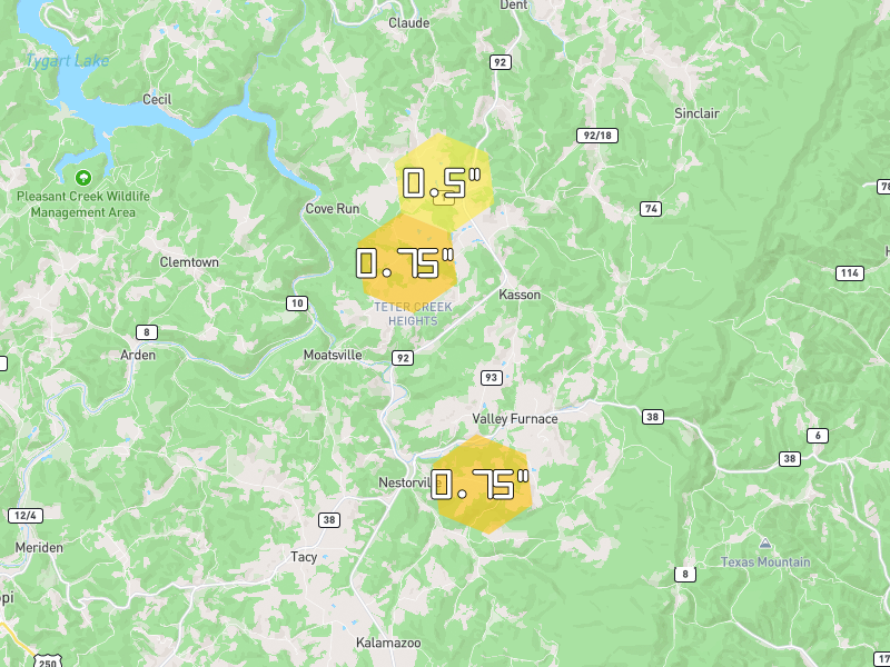 Hail map of Moatsville, WV on Jul 21, 2026, hail up to 0.75"