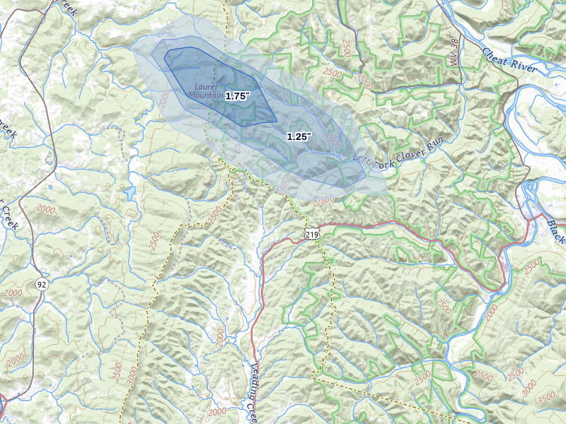 NEXRAD radar-signature map of the hail storm over Montrose, WV on May 27, 2026