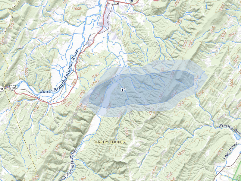 NEXRAD radar-signature map of the hail storm over Moorefield, WV on Mar 5, 2026