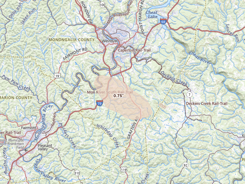 Radar-estimated hail-size map of the storm over Morgantown, WV