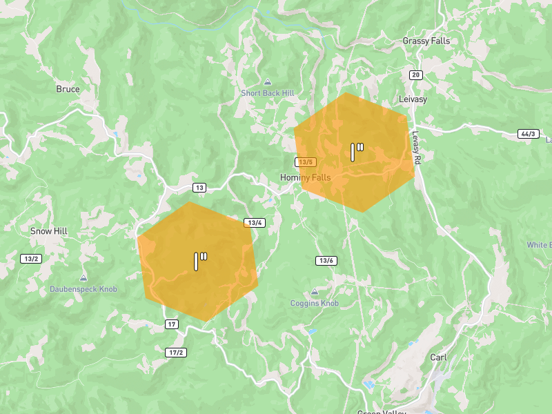 Hail map of Mount Nebo, WV on Jul 4, 2026, hail up to 1"