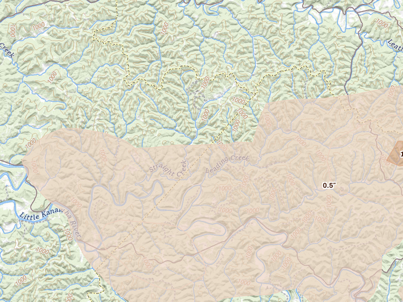 Radar-estimated hail-size map of the storm over Munday, WV on Aug 10, 2026