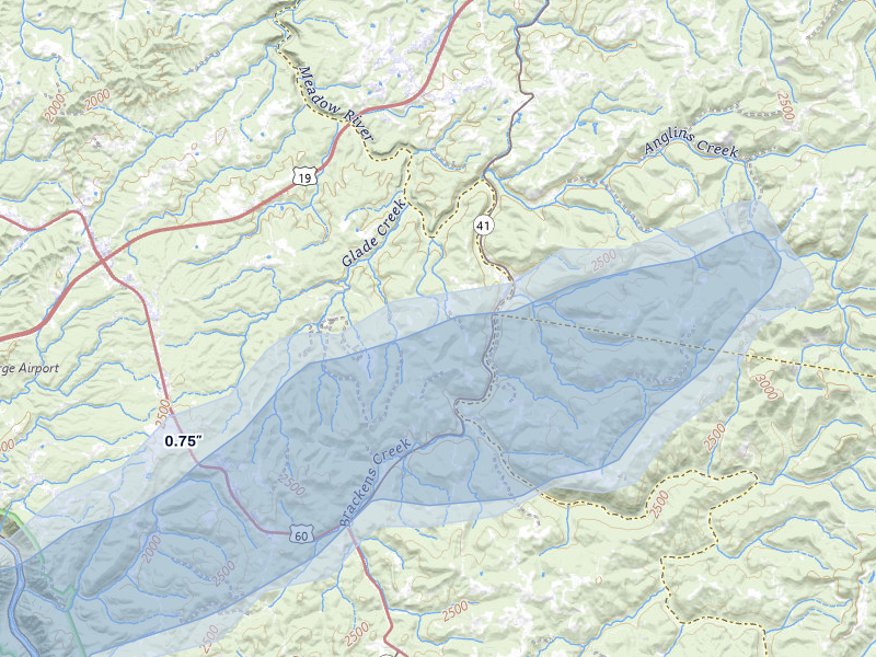NEXRAD radar-signature map of the hail over Nallen, WV