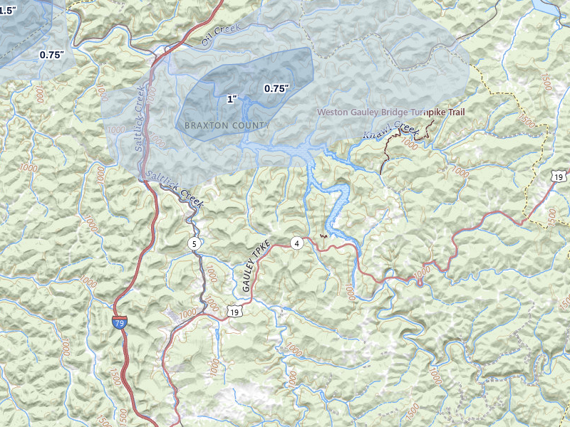 NEXRAD radar-signature map of the hail storm over Napier, WV on Jul 4, 2026