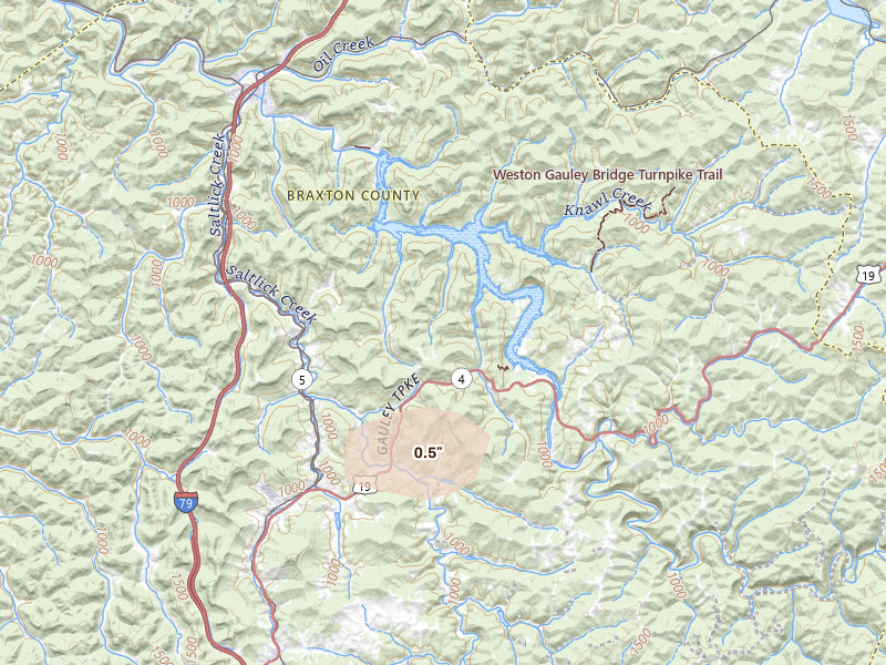 Radar-estimated hail-size map of the storm over Napier, WV