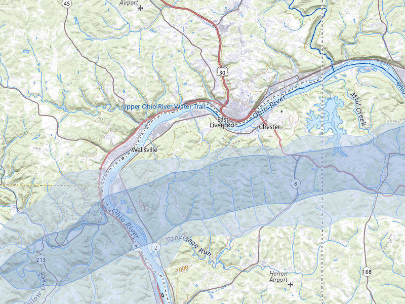 NEXRAD radar-signature map of the hail storm over New Cumberland, WV on Mar 22, 2026