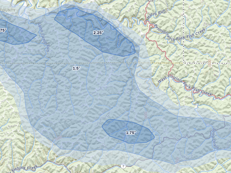 NEXRAD radar-signature map of the hail storm over New Martinsville, WV on Apr 1, 2026