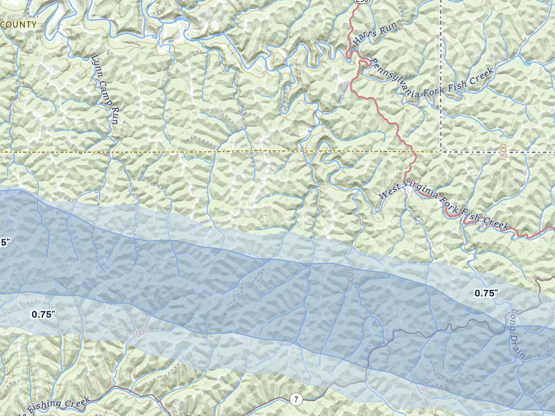 NEXRAD radar-signature map of the hail storm over New Martinsville, WV on May 13, 2026