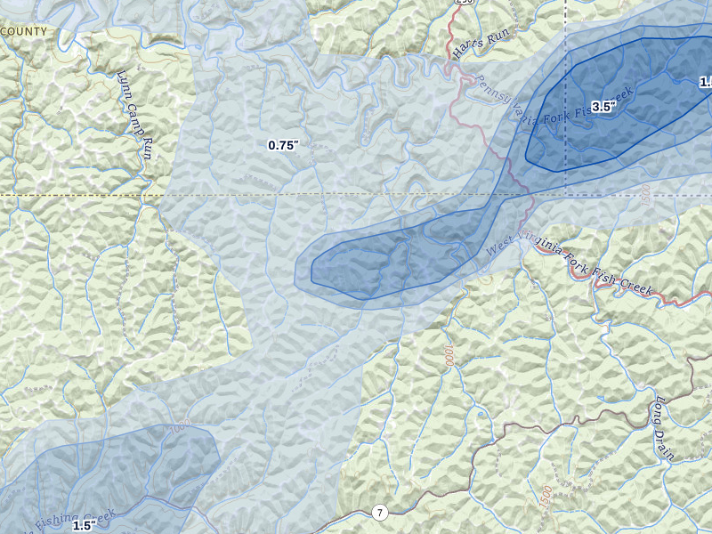 NEXRAD radar-signature map of the hail over New Martinsville, WV