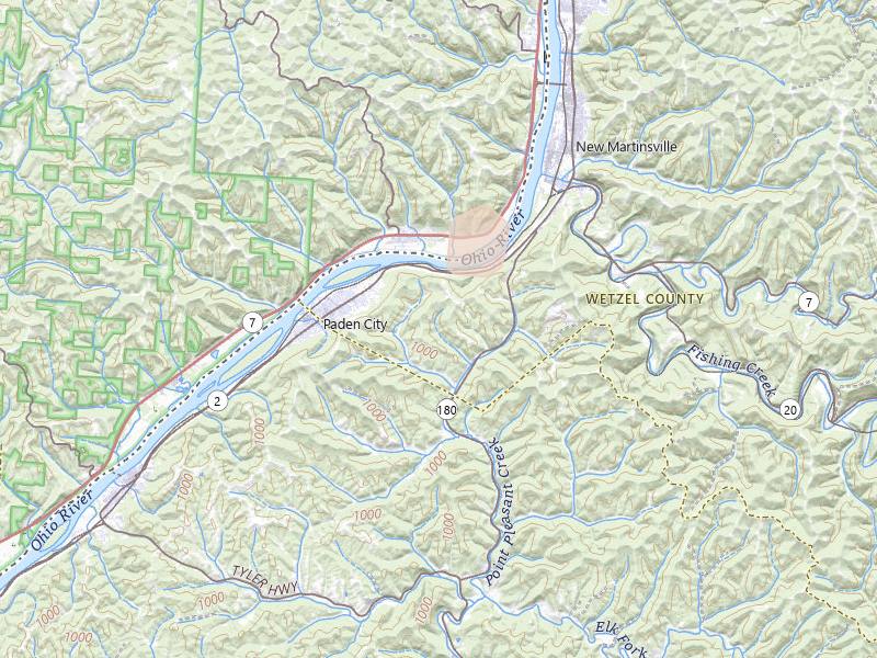Radar-estimated hail-size map of the storm over New Martinsville, WV on Aug 22, 2026
