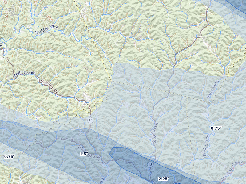 NEXRAD radar-signature map of the hail over New Milton, WV