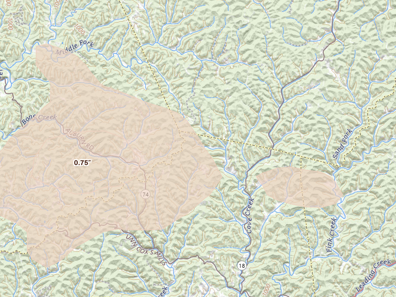 Radar-estimated hail-size map of the storm over New Milton, WV on Sep 4, 2026