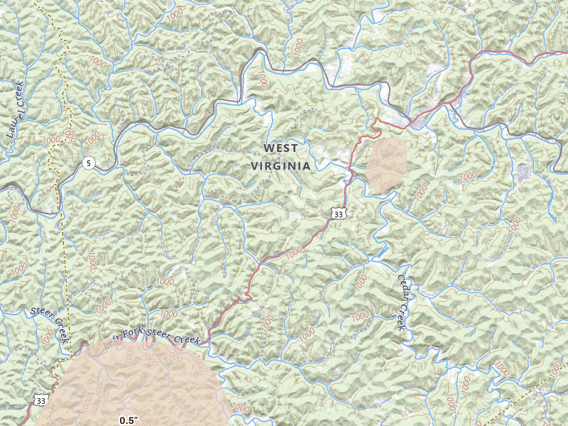 Radar-estimated hail-size map of the storm over Normantown, WV on Aug 7, 2026