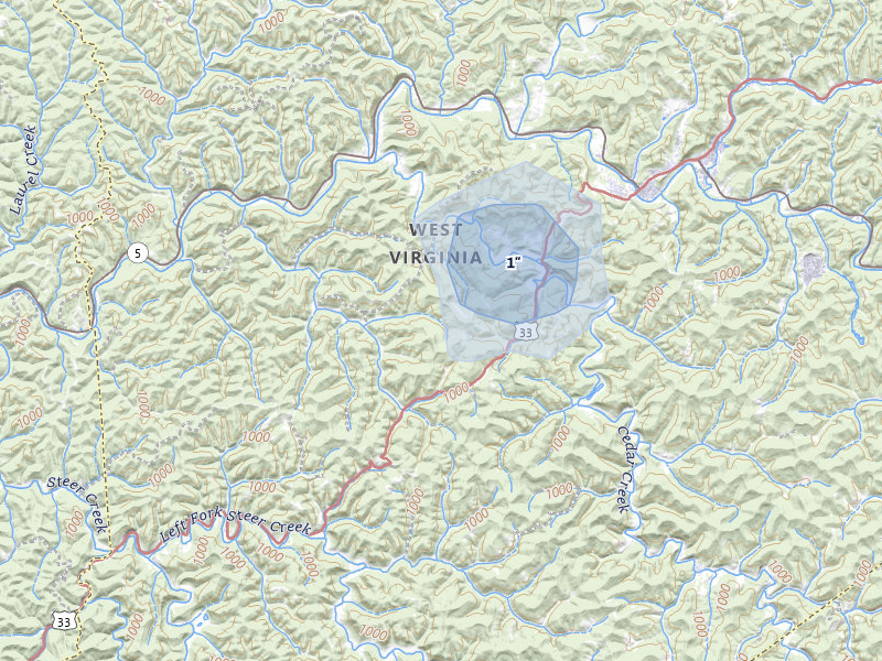 NEXRAD radar-signature map of the hail storm over Normantown, WV on Aug 7, 2026