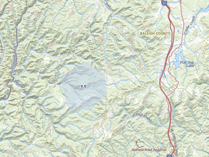 NEXRAD radar-signature map of the hail storm over Odd, WV on May 13, 2026