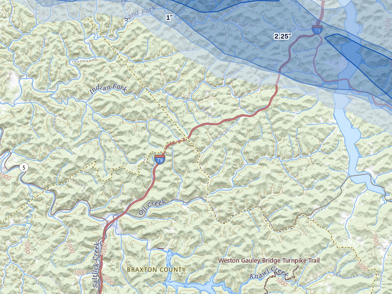 NEXRAD radar-signature map of the hail over Orlando, WV