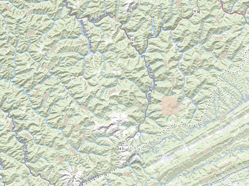 Radar-estimated hail-size map of the storm over Pageton, WV on Jul 4, 2026