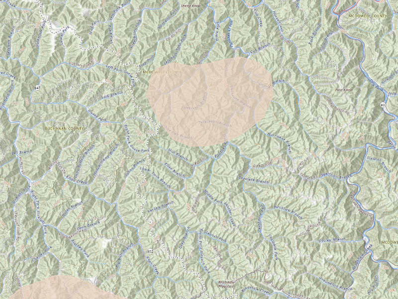 Radar-estimated hail-size map of the storm over Panther, WV