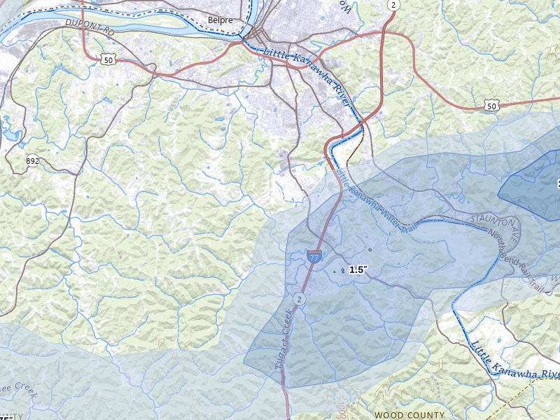 NEXRAD radar-signature map of the hail storm over Parkersburg, WV on Aug 22, 2026