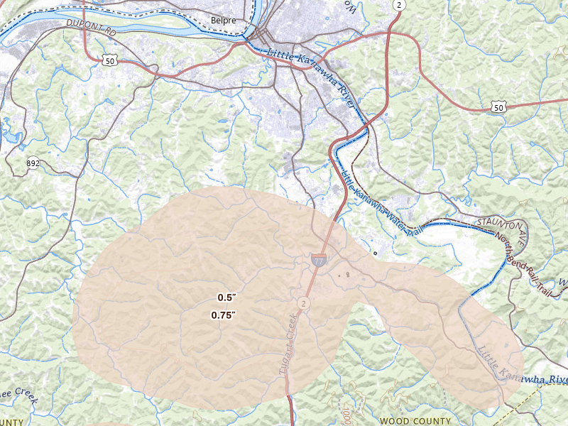 Radar-estimated hail-size map of the storm over Parkersburg, WV