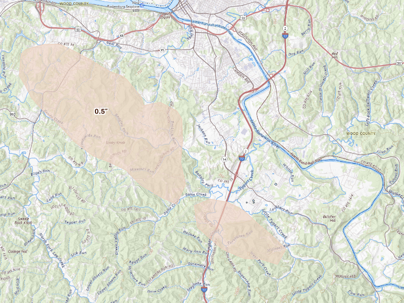 Radar-estimated hail-size map of the storm over Parkersburg, WV