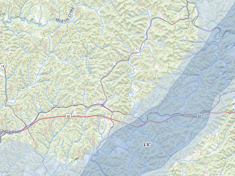 NEXRAD radar-signature map of the hail over Pennsboro, WV