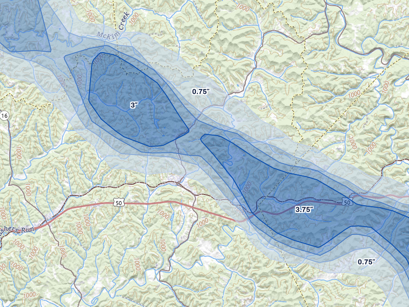 NEXRAD radar-signature map of the hail over Pennsboro, WV