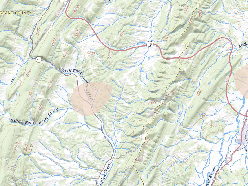 Radar-estimated hail-size map of the storm over Petersburg, WV on Jul 4, 2026