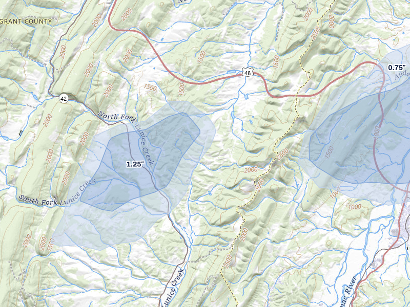 NEXRAD radar-signature map of the hail over Petersburg, WV