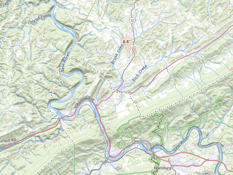 Radar-estimated hail-size map of the storm over Peterstown, WV on Sep 4, 2026