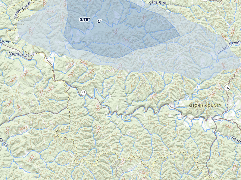 NEXRAD radar-signature map of the hail over Petroleum, WV