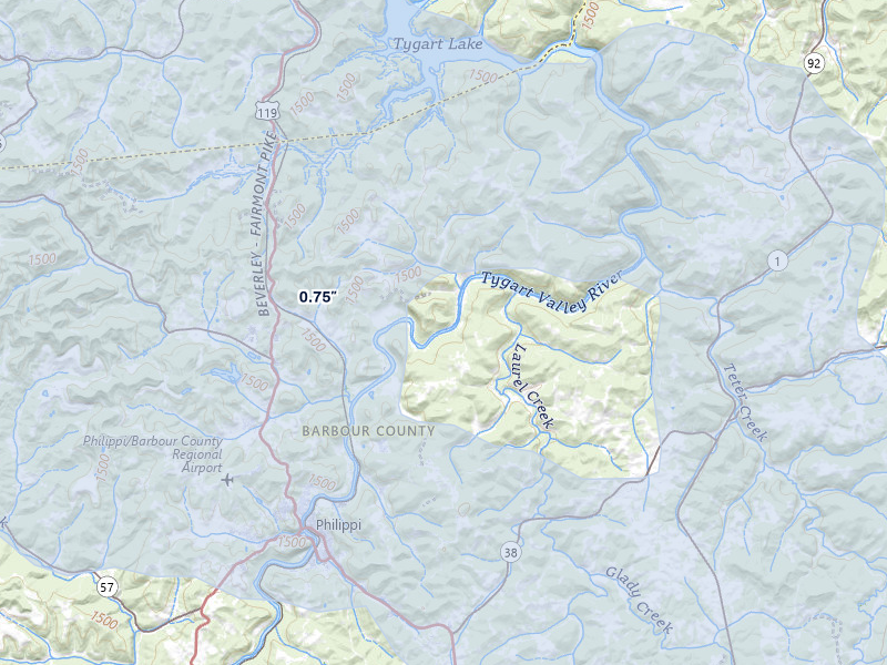 NEXRAD radar-signature map of the hail over Philippi, WV