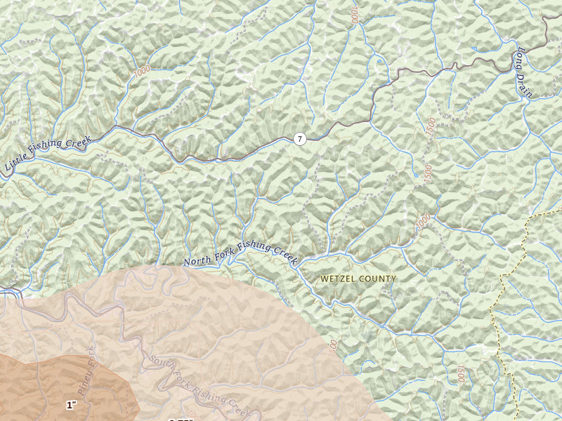 Radar-estimated hail-size map of the storm over Pine Grove, WV on Jul 21, 2026