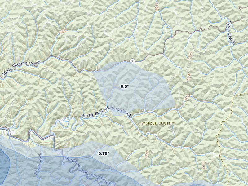 NEXRAD radar-signature map of the hail over Pine Grove, WV