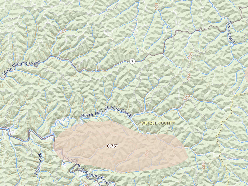Radar-estimated hail-size map of the storm over Pine Grove, WV