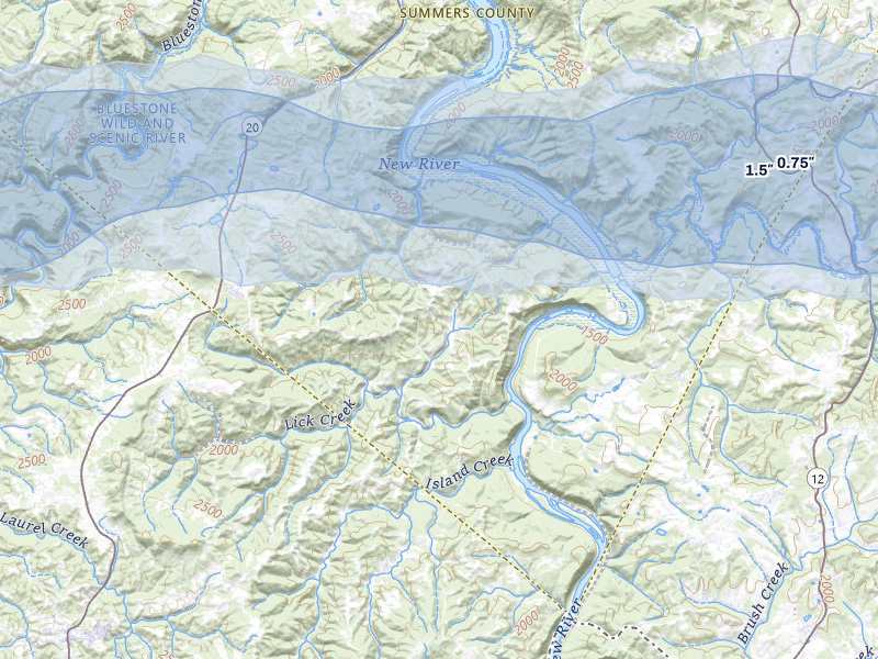 NEXRAD radar-signature map of the hail storm over Pipestem, WV on Apr 1, 2026
