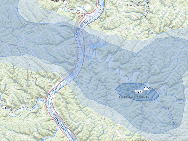 NEXRAD radar-signature map of the hail storm over Proctor, WV on Jun 6, 2026