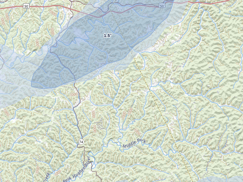 NEXRAD radar-signature map of the hail over Pullman, WV