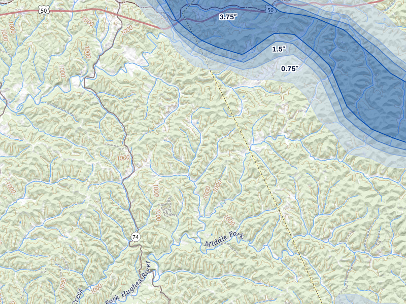 NEXRAD radar-signature map of the hail over Pullman, WV