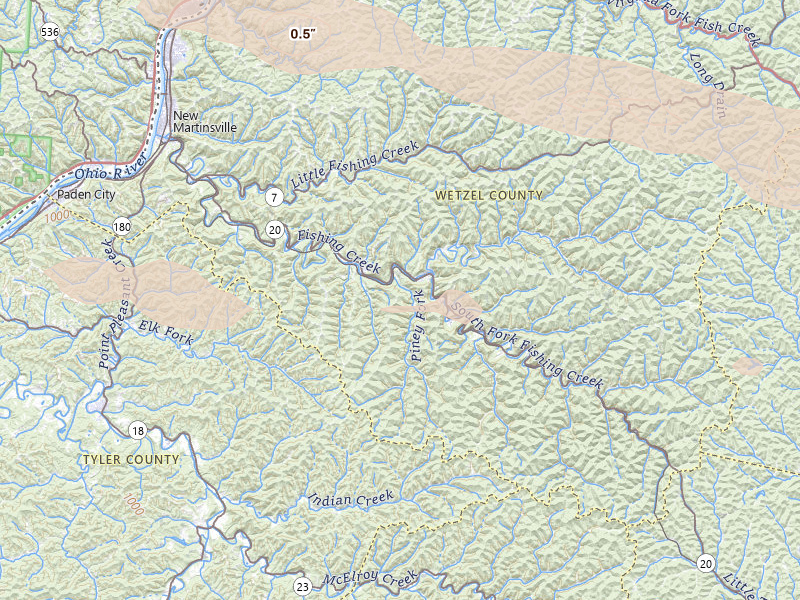 Radar-estimated hail-size map of the storm over Reader, WV on May 13, 2026