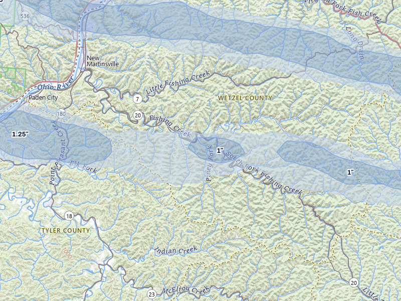NEXRAD radar-signature map of the hail storm over Reader, WV on May 13, 2026
