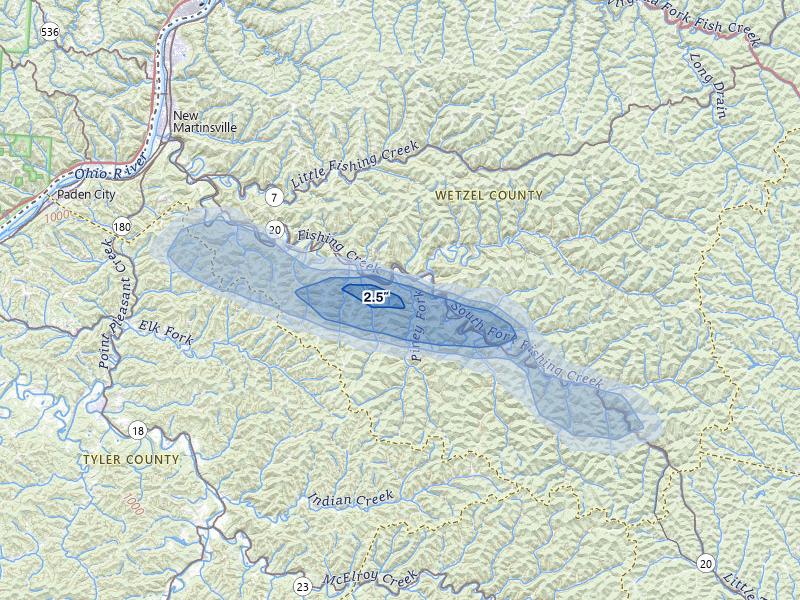NEXRAD radar-signature map of the hail storm over Reader, WV on May 27, 2026
